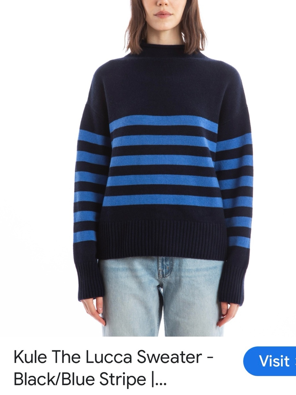 Kule The Lucca Striped Crewneckpary cashmere  Sweater - Black/Blue L